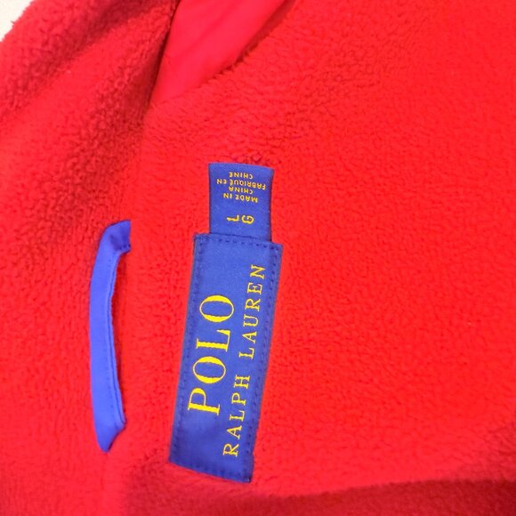Polo Ralph Lauren Blue Bomber Jacket | Red Fleece Lining | Size Large - Picture 3 of 5